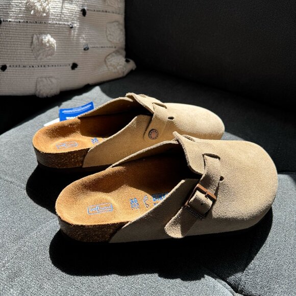 Birkenstock Boston Taupe Soft Suede Leather - Picture 2 of 8
